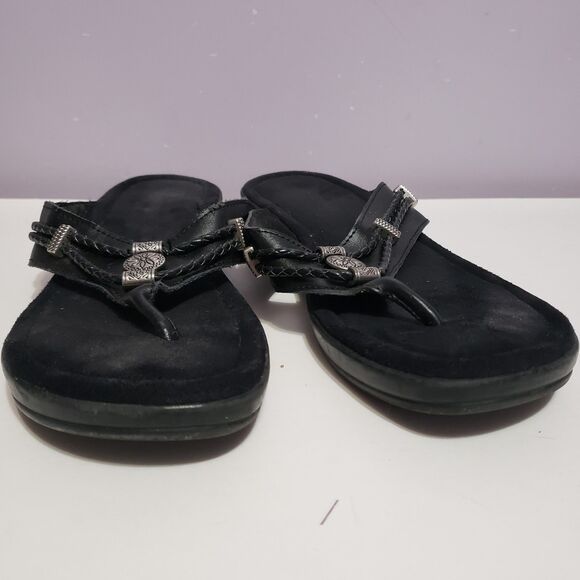 Minnetonka Black Leather Women's Slip On Sandals Sz 8 - Picture 4 of 8